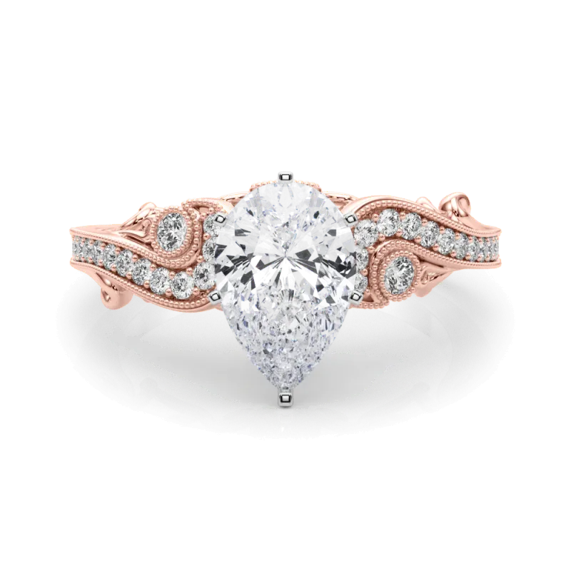 Carmel Vintage Inspired Lab Engagement Ring, Pear
