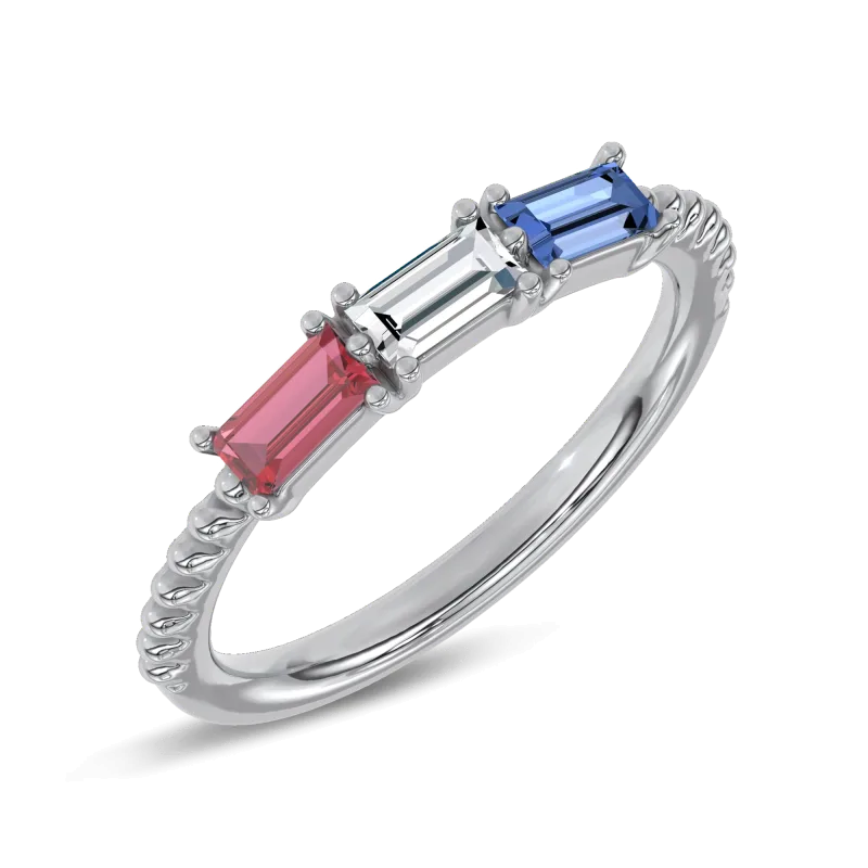 Americana Baguette Lab Diamond Ring Silver