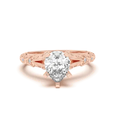 Kathryn Lab Pave Heart Scroll Engagement Ring, Pear