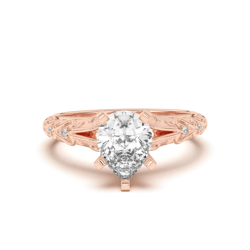 Kathryn Lab Pave Heart Scroll Engagement Ring, Pear