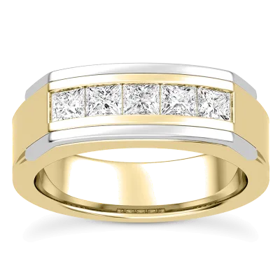 Five-Stone Lab Princess-Cut Channel-Set Wedding Band (5mm) 14K Yellow Gold