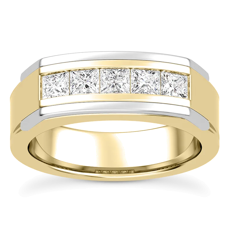 Five-Stone Lab Princess-Cut Channel-Set Wedding Band (5mm) 14K Yellow Gold