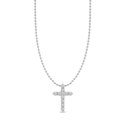 Classic Shared Prong Lab Diamond Cross Necklace (.10 ct. tw.)-14K White Gold
