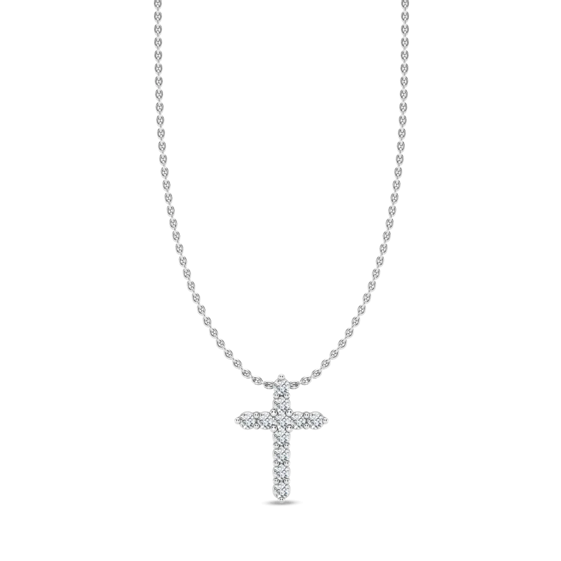 Classic Shared Prong Lab Diamond Cross Necklace (.10 ct. tw.)-14K White Gold