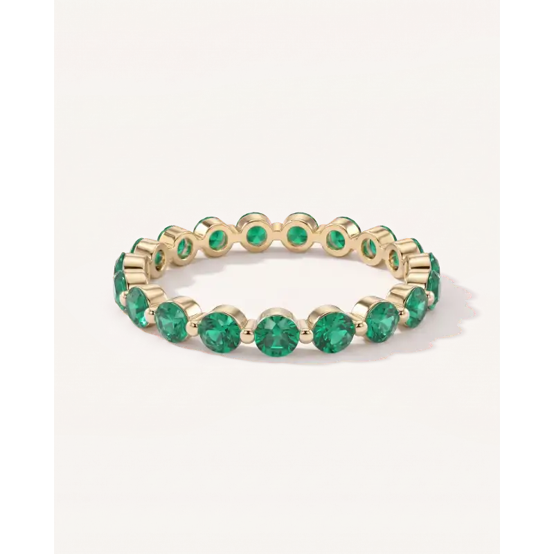 Lab EmeraId Shared Prong Eternity Ring 14K Yellow Gold