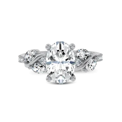 Hayden Curved Vine Hidden Halo Lab Engagement Ring, Oval