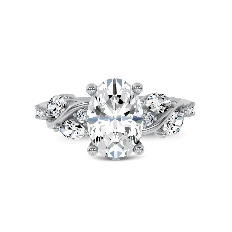 Hayden Curved Vine Hidden Halo Lab Engagement Ring, Oval