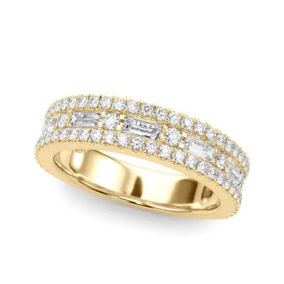 Opulencia Round And Baguette Diamond Wedding Band 14K Yellow Gold
