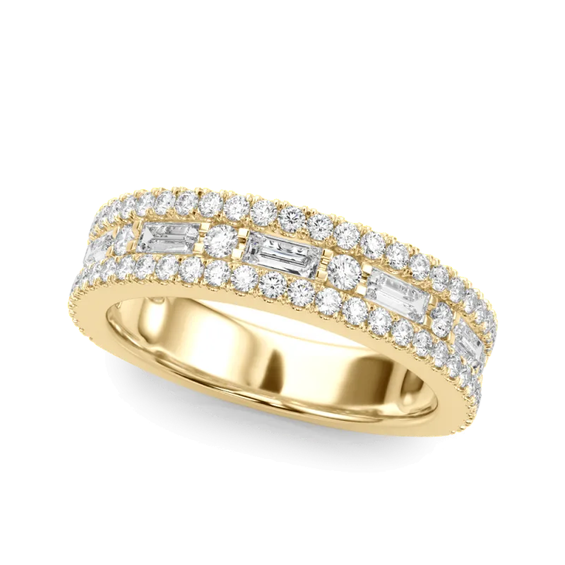 Opulencia Round And Baguette Diamond Wedding Band 14K Yellow Gold