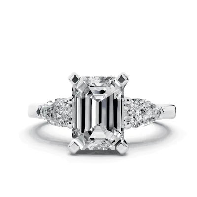 Madison Three-Stone Lab Pear Engagement Ring, Emerald