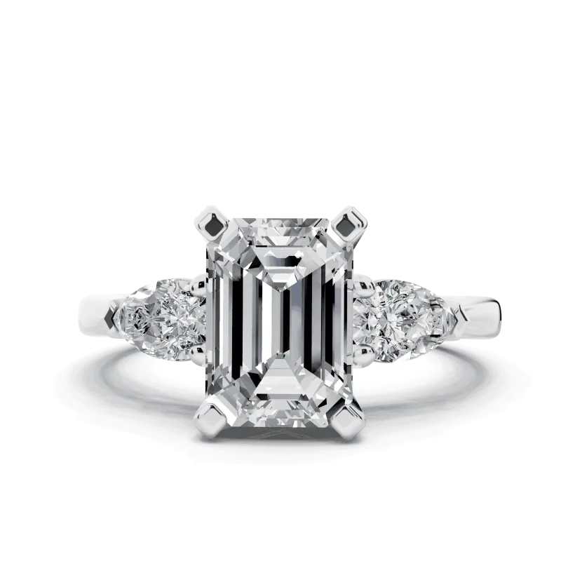 Madison Three-Stone Lab Pear Engagement Ring, Emerald