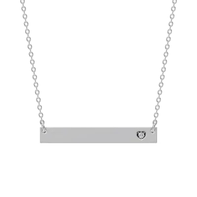 Engravable Heart Lab Diamond Bar Silver Necklace-Silver