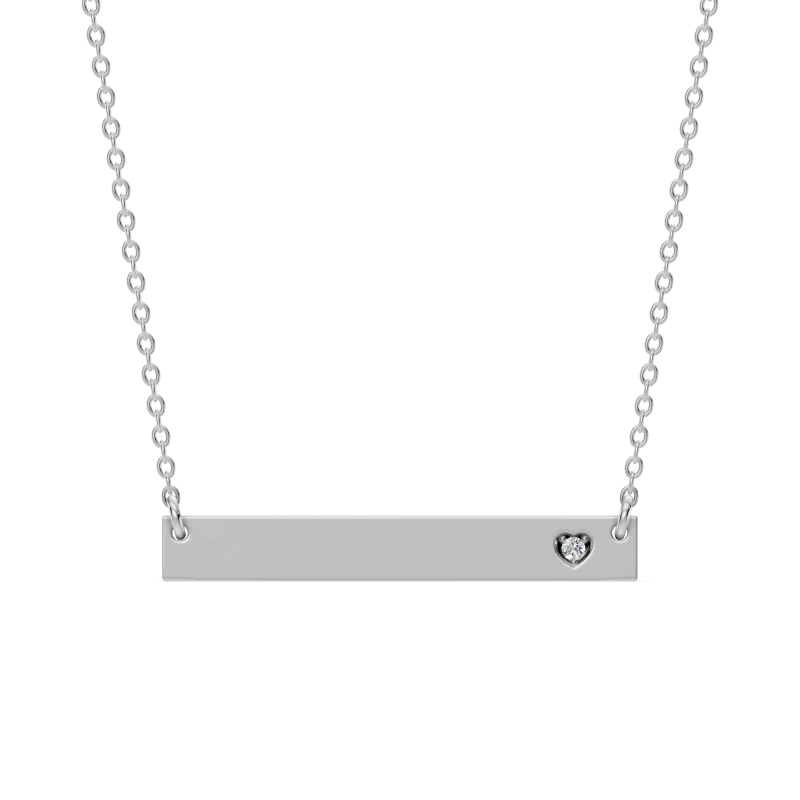 Engravable Heart Lab Diamond Bar Silver Necklace-Silver