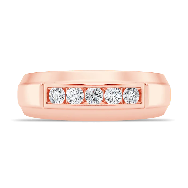Raised Channel-Set Lab Diamond Wedding Band (7mm) 14K Rose Gold