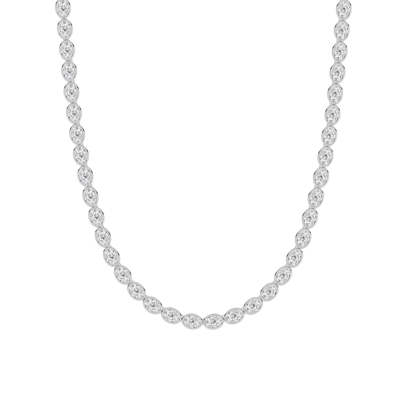 Adjustable Oval Lab Diamond Bezel Eternity Necklace (30.00 ct. tw.)-14K White Gold