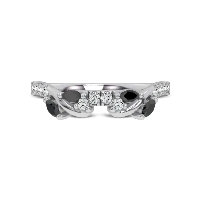 Hayden Curved Vine Black And White Diamond Wedding Band Platinum