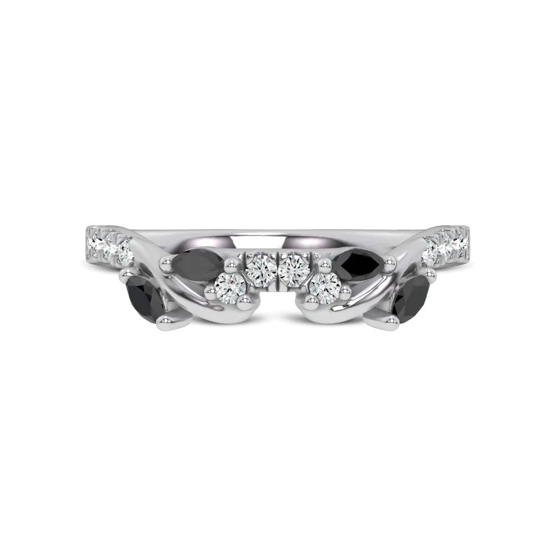 Hayden Curved Vine Black And White Diamond Wedding Band Platinum
