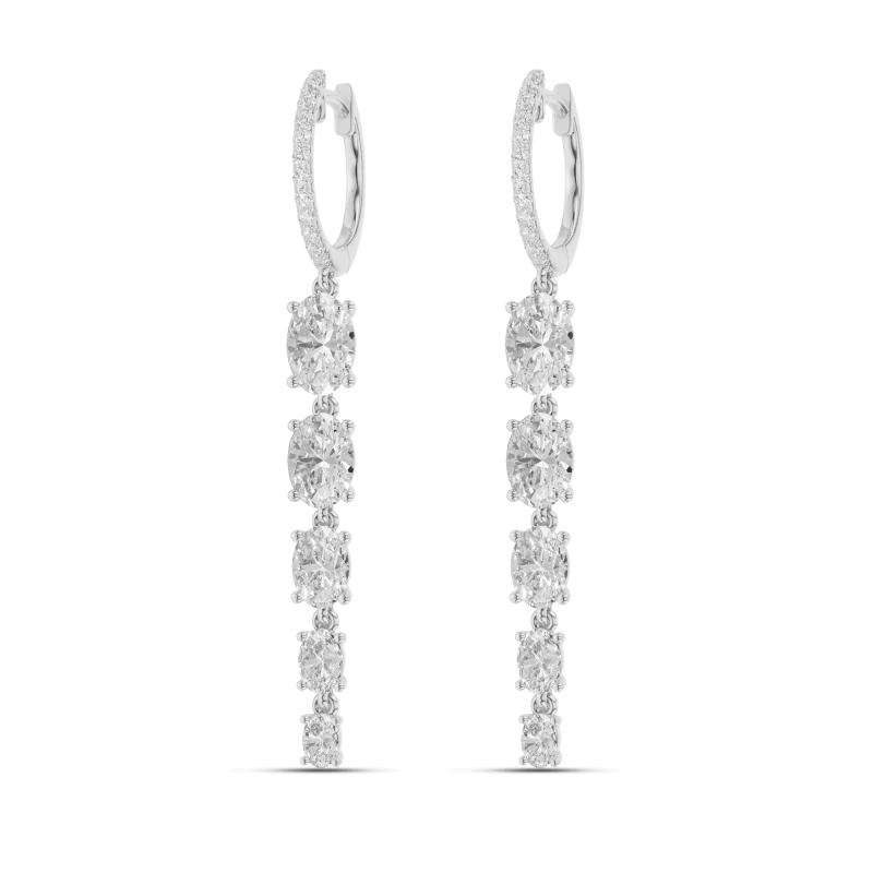 Oval Line Drop Lab Diamond Hoop Earrings (2.75 ct. tw.)-14K White Gold