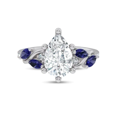 Hayden Curved Vine Sapphire And Lab Diamond Engagement Ring, Pear