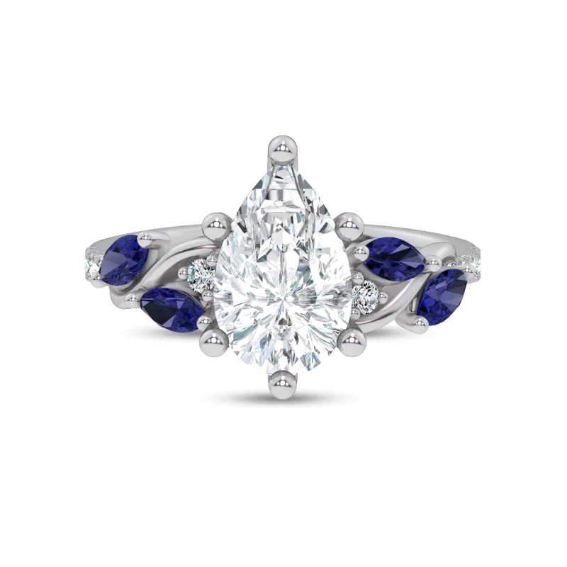 Hayden Curved Vine Sapphire And Lab Diamond Engagement Ring, Pear