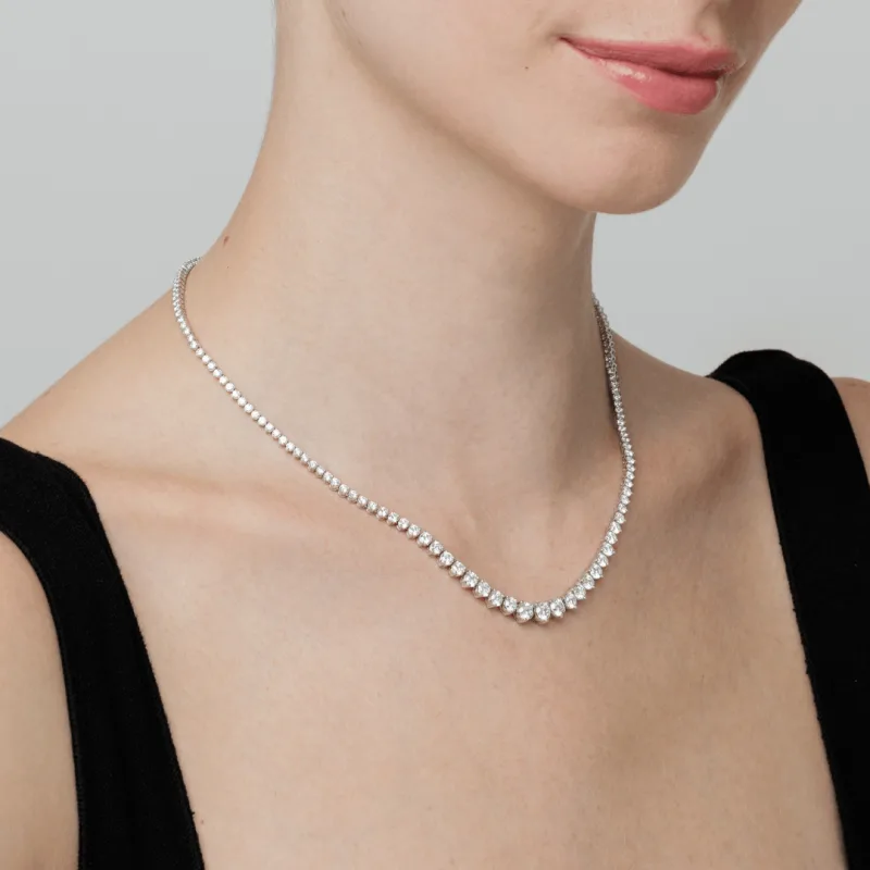 Round Lab Diamond Graduated Riviera Necklace (4 ct. tw.)-14K White Gold worn