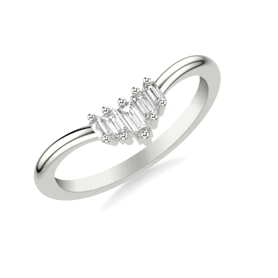 Yasmin Baguette Diamond V-Wedding Band 14K White Gold
