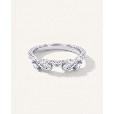 Hayden Round and Marquise Lab Wedding Band 14K White Gold