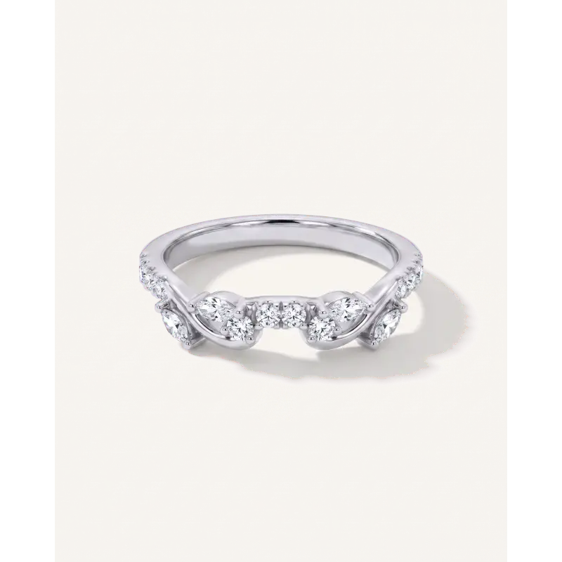 Hayden Round and Marquise Lab Wedding Band 14K White Gold