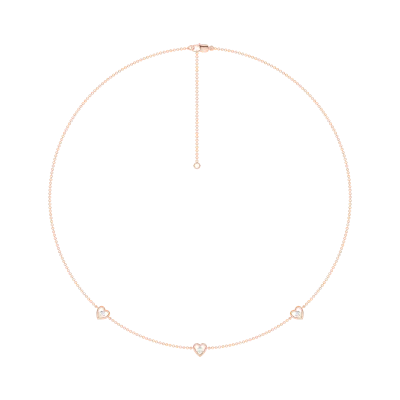 Heart Embrace Lab Diamond Three-Station Necklace-14K Rose Gold