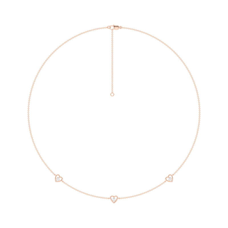 Heart Embrace Lab Diamond Three-Station Necklace-14K Rose Gold