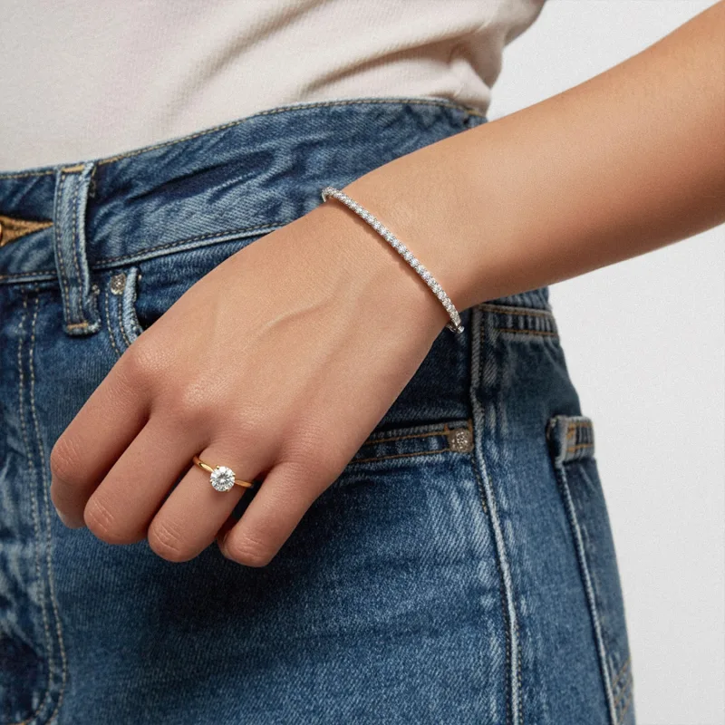 Hinged Lab Diamond Bangle-14K White Gold worn