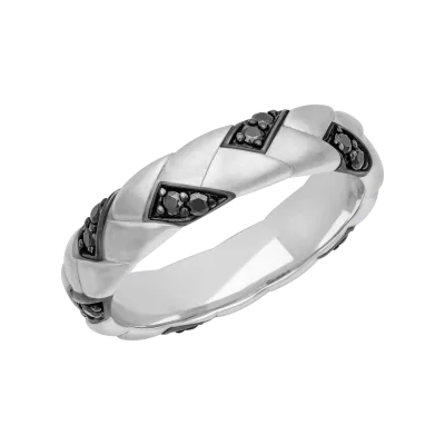 Woven Black Diamond Wedding Band (5mm) 14K White Gold