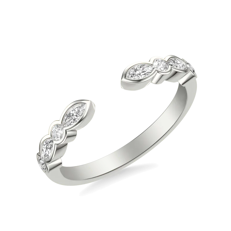 Bellamy Marquise And Round Bezel Open Wedding Band 14K White Gold