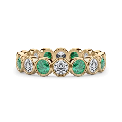 Lab EmeraId and Lab Diamond Bezel-Set Eternity Ring 14K Yellow Gold