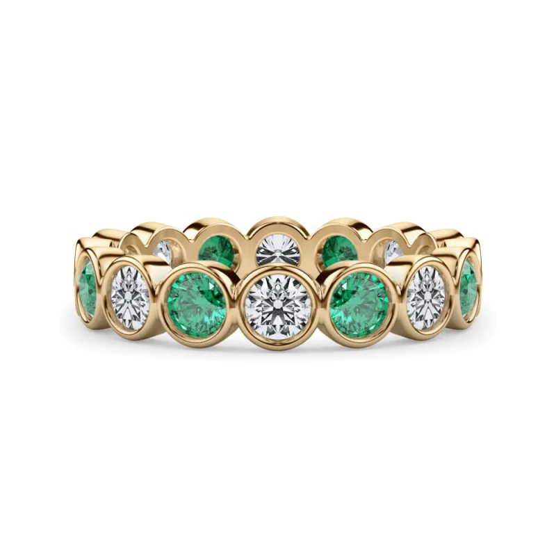 Lab EmeraId and Lab Diamond Bezel-Set Eternity Ring 14K Yellow Gold