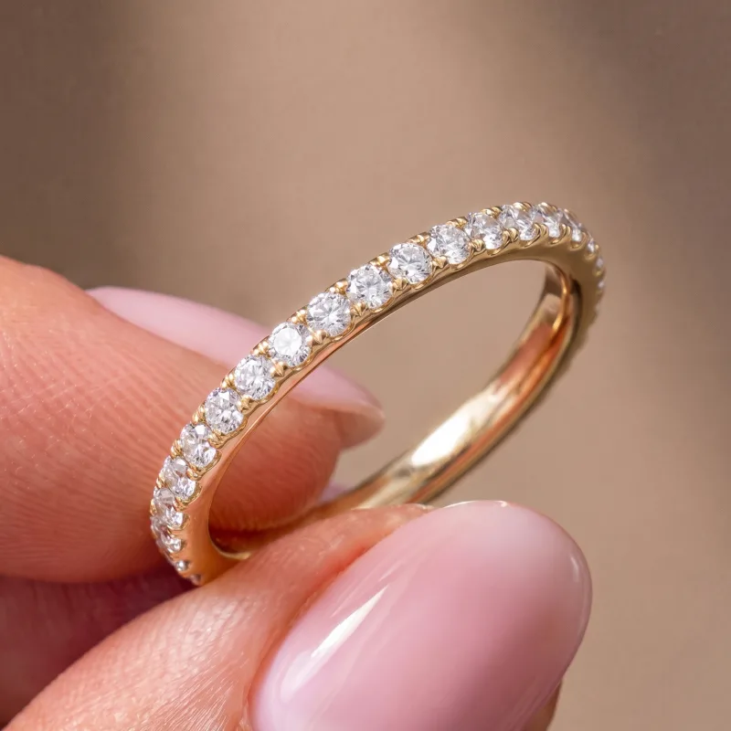Bellora Classic Pav? Lab Wedding Band 14K Yellow Gold worn