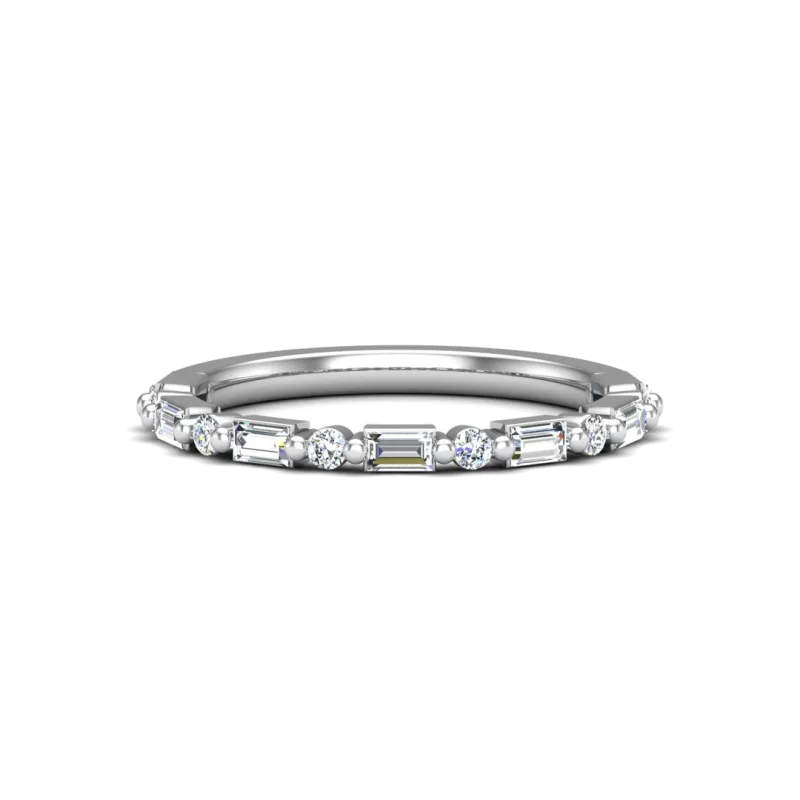 Orion Round And Baguette Diamond Wedding Band 14K White Gold