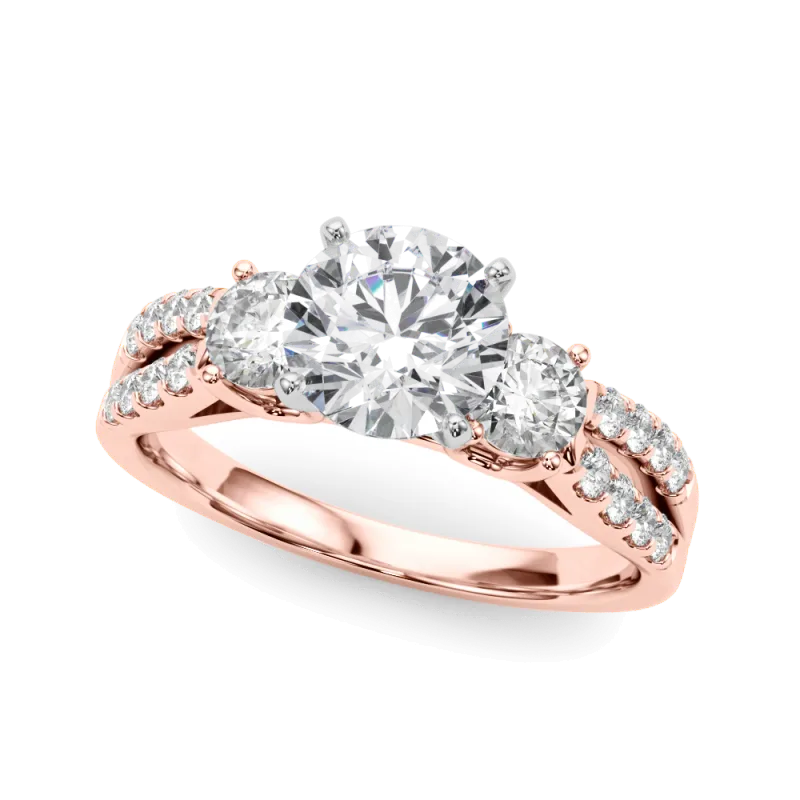 Rosella Three Stone Lab Engagement Ring, Round