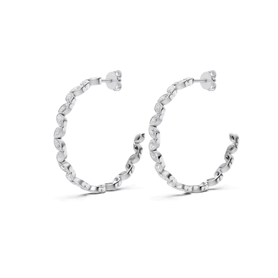 Marquise Lab Diamond Bezel Silver Hoop Earrings-Silver