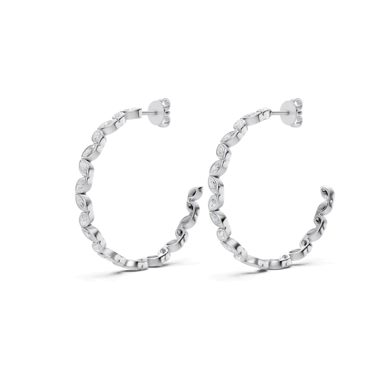 Marquise Lab Diamond Bezel Silver Hoop Earrings-Silver