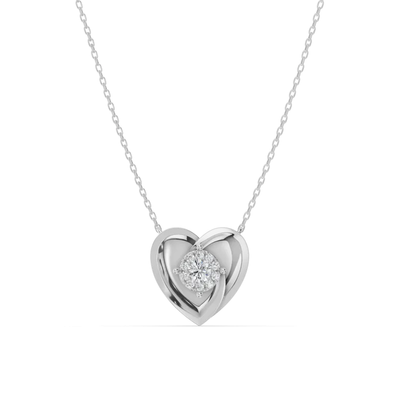 Spira Lab Pave Halo Heart Silver Necklace-Silver