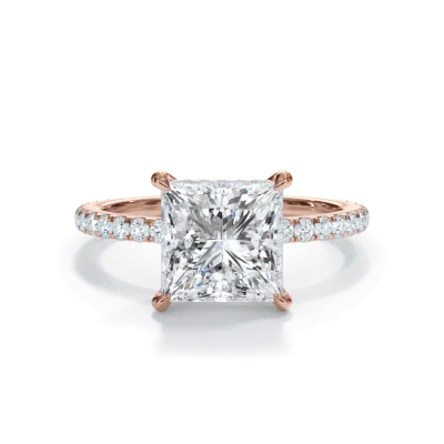 Bellora Pave Hidden Halo Lab Engagement Ring, Princess