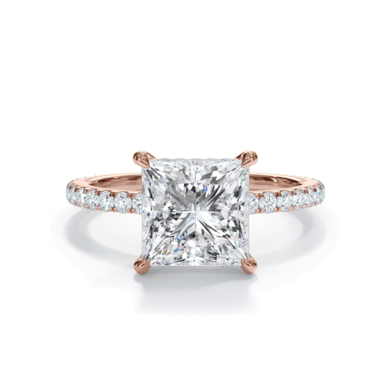Bellora Pave Hidden Halo Lab Engagement Ring, Princess