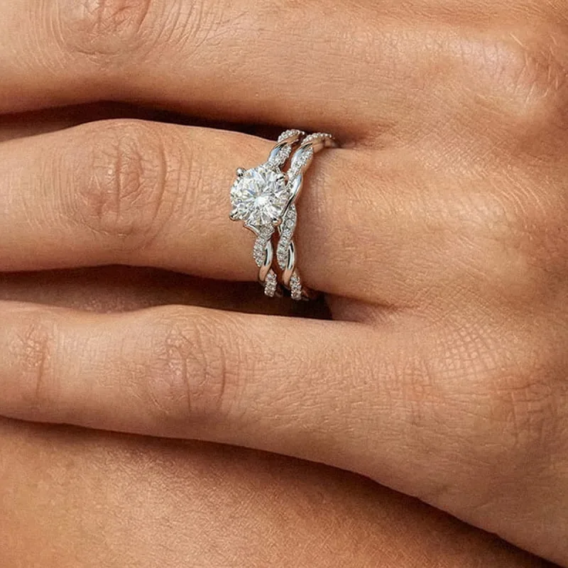 Kayleigh Lab Diamond Twist Wedding Band 14K White Gold worn