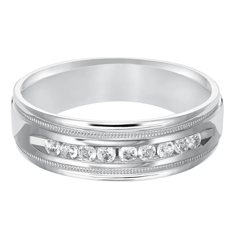 Diamond Channel Set Milgrain Wedding Band 14K White Gold