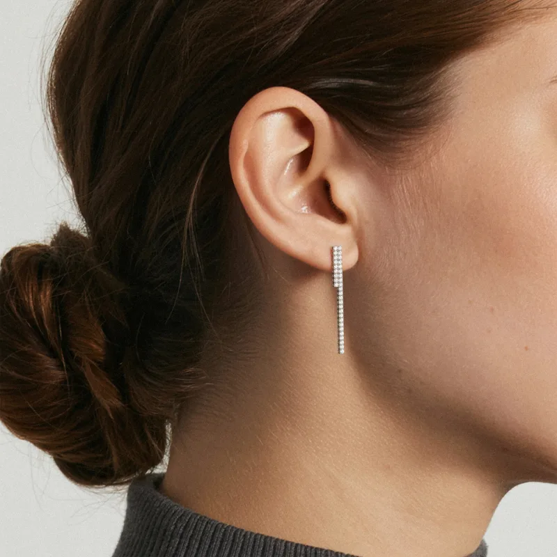 Ligne Duo Lab Diamond Drop Earrings-14K Rose Gold worn