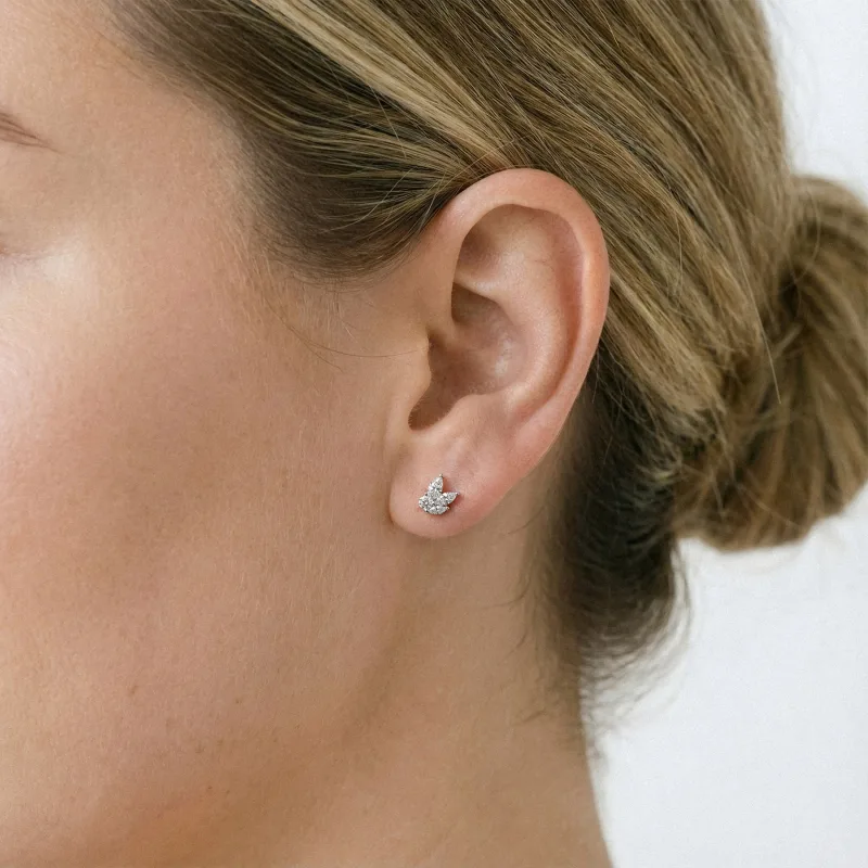 Marquise Cluster Lab Diamond Stud Earrings-14K White Gold worn