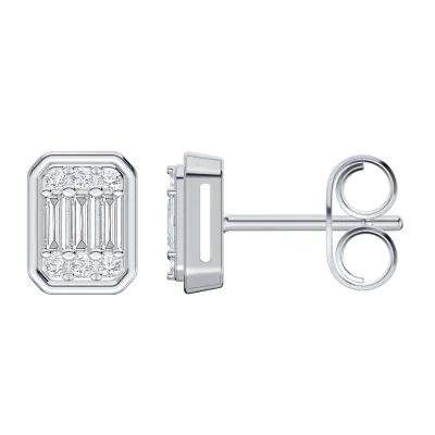 Emerelle Baguette & Round Lab Earrings-14K White Gold
