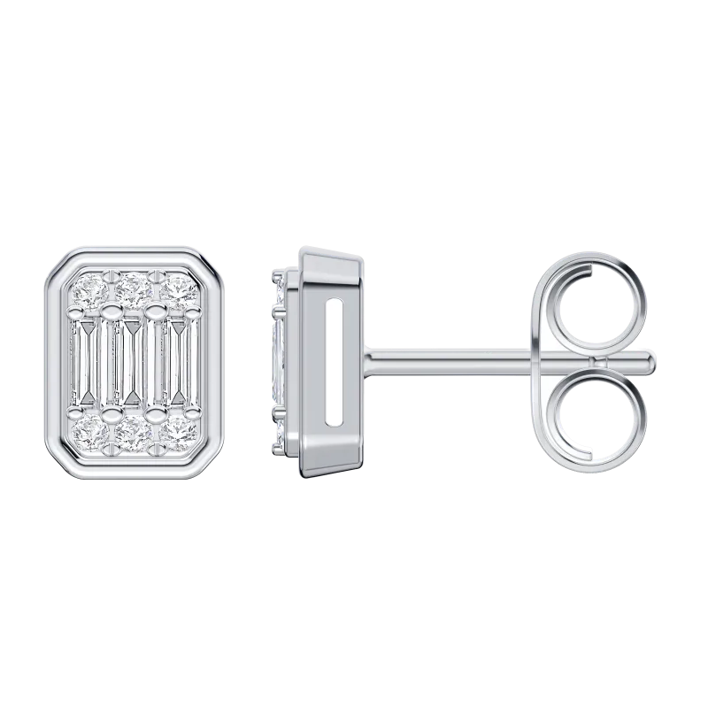 Emerelle Baguette & Round Lab Earrings-14K White Gold