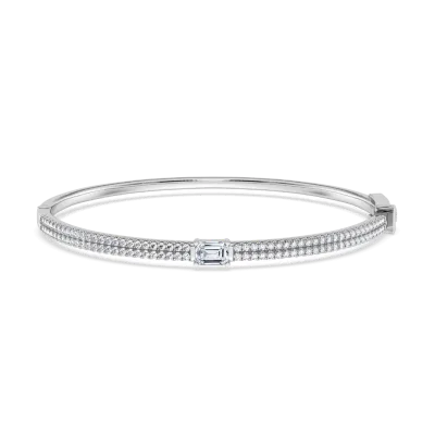 Double Row Emerald Diamond Bangle-14K White Gold